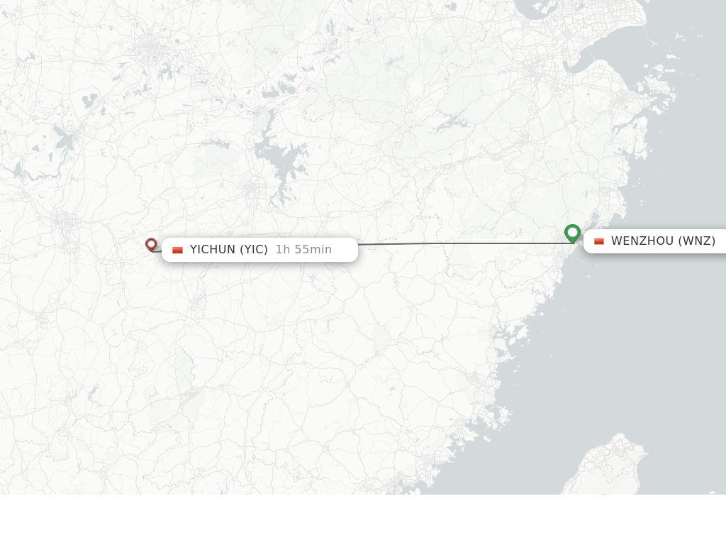 Flights from Wenzhou to Yichun route map