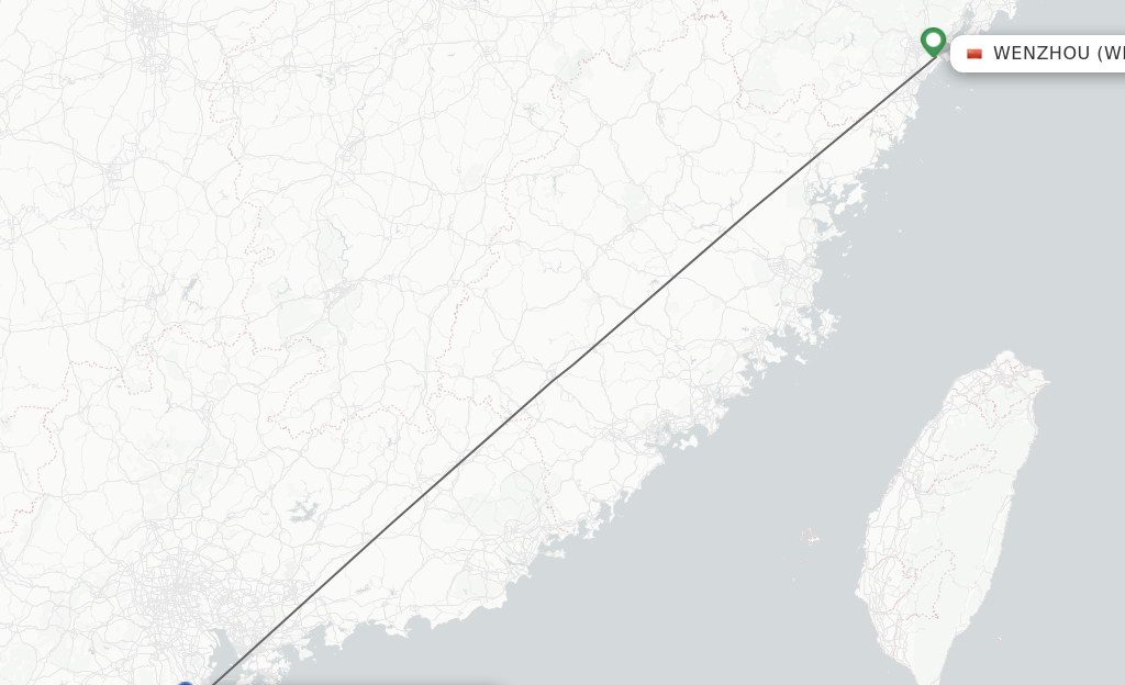 Flights from Wenzhou to Zhuhai route map