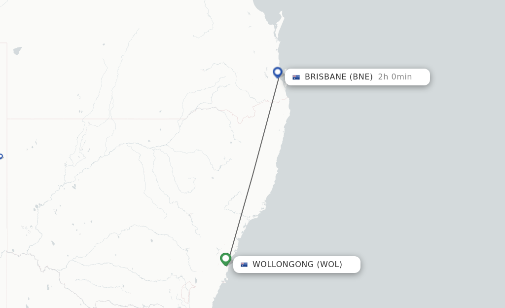 Flights from Wollongong to Brisbane route map