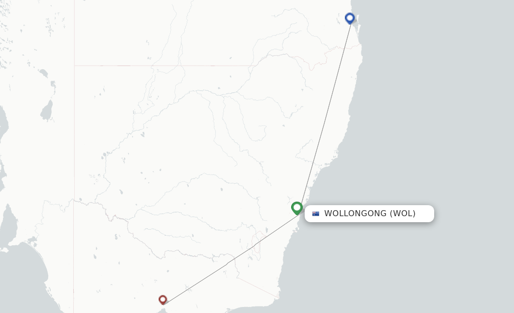 Route map with flights from Wollongong with VivaColombia