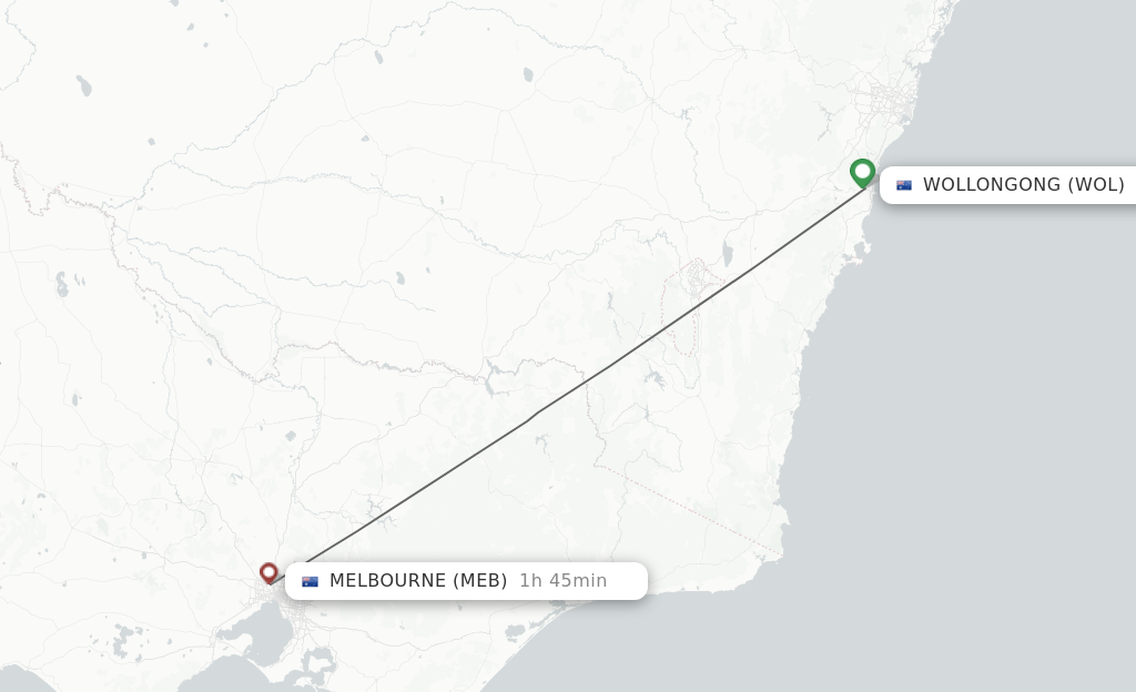 Flights from Wollongong to Melbourne route map