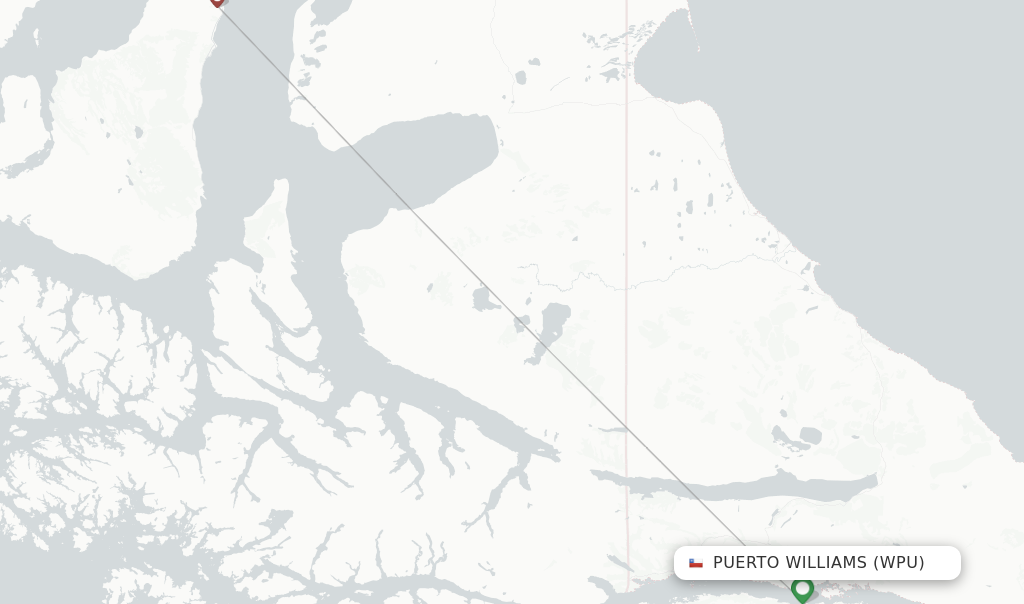 Route map with flights from Puerto Williams with DAP