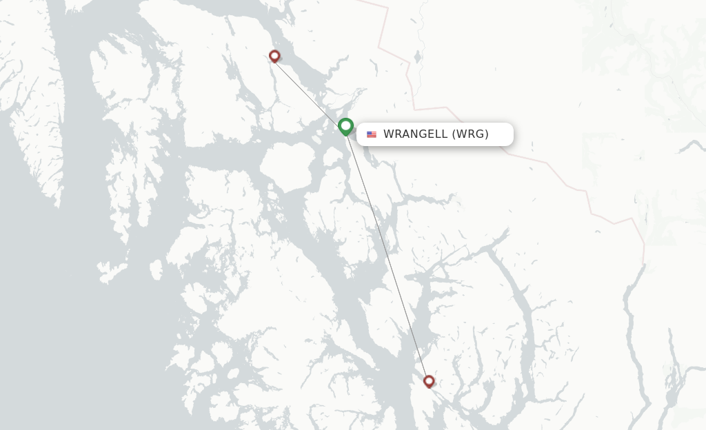 Route map with flights from Wrangell with Alaska Airlines