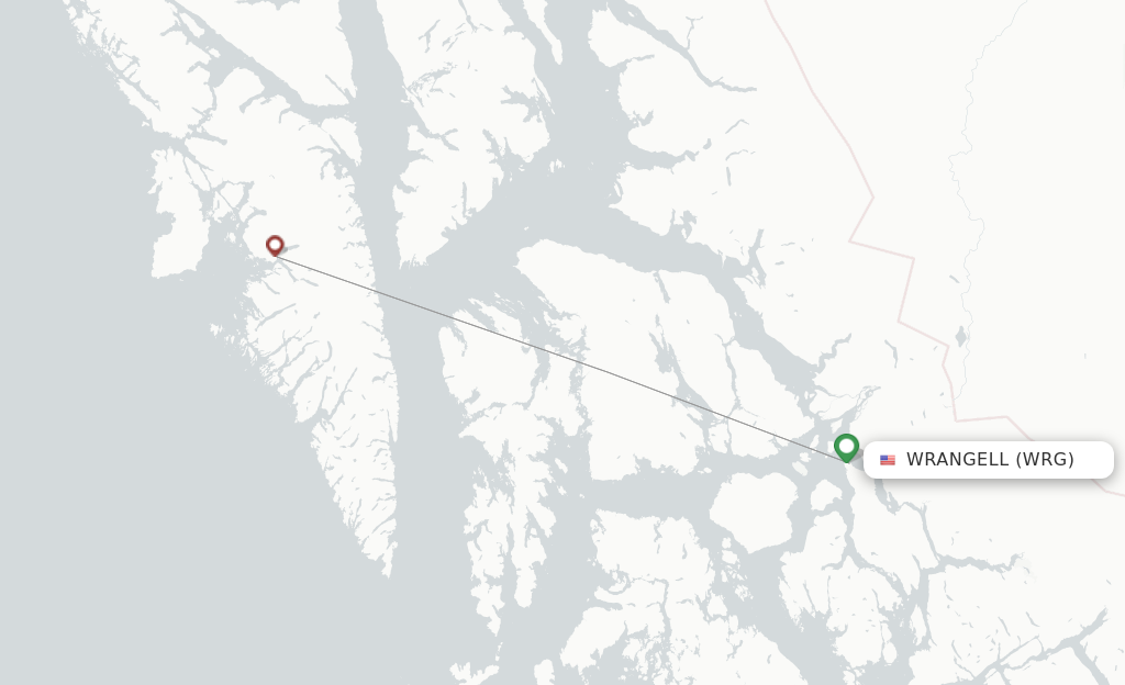 Route map with flights from Wrangell with Alaska Seaplanes