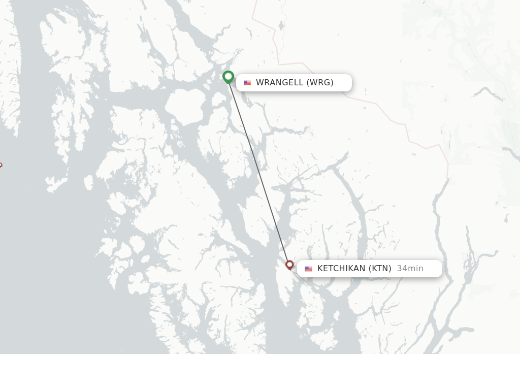 Flights from Wrangell to Ketchikan route map