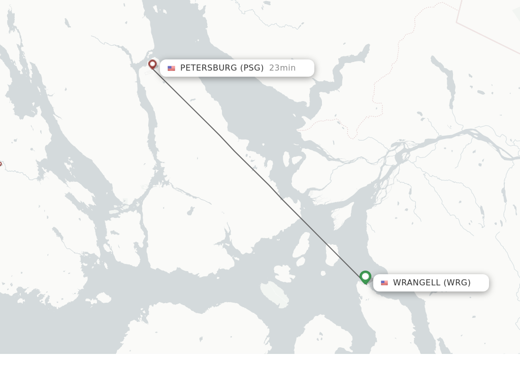 Flights from Wrangell to Petersburg route map