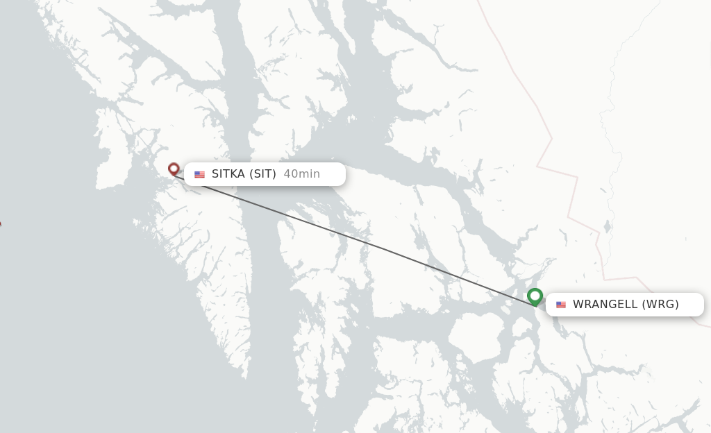 Flights from Wrangell to Sitka route map