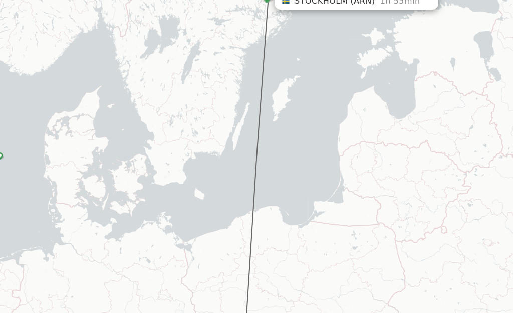 Flights from Wroclaw to Stockholm route map