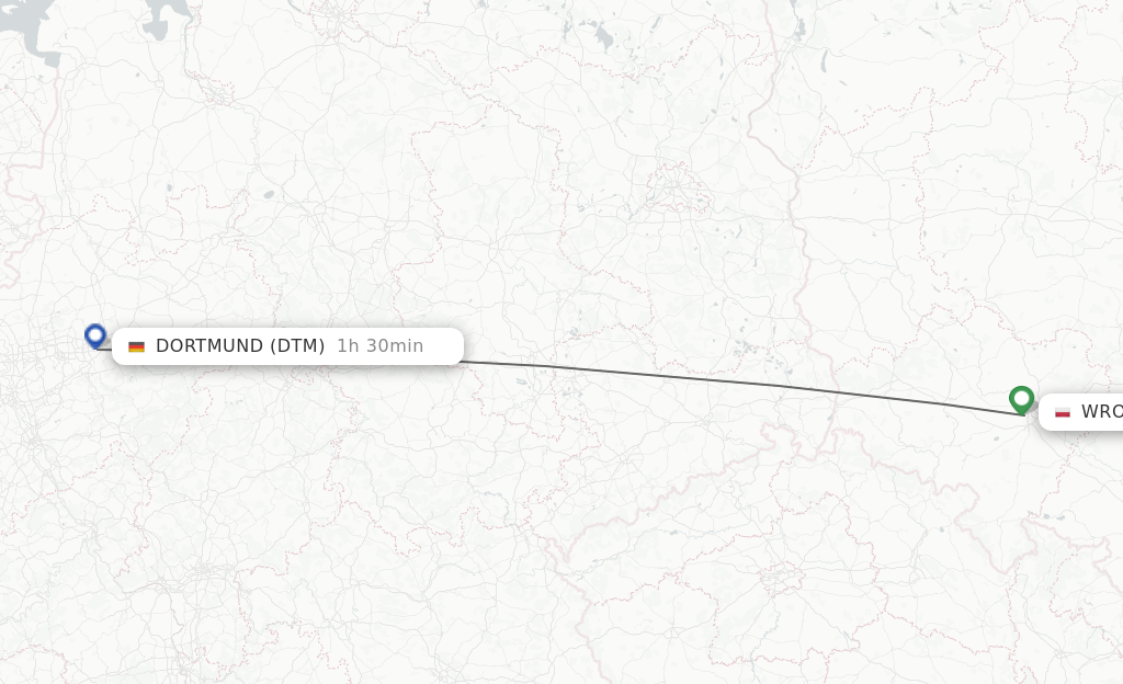 Flights from Wroclaw to Dortmund route map