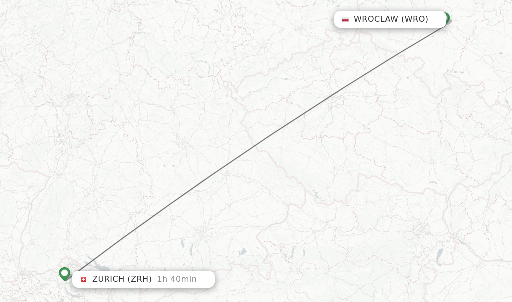 Flights from Wroclaw to Zurich route map