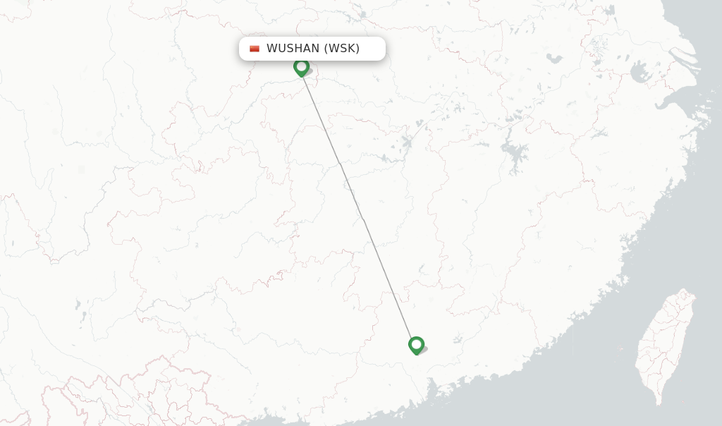 Route map with flights from Wushan with China Southern