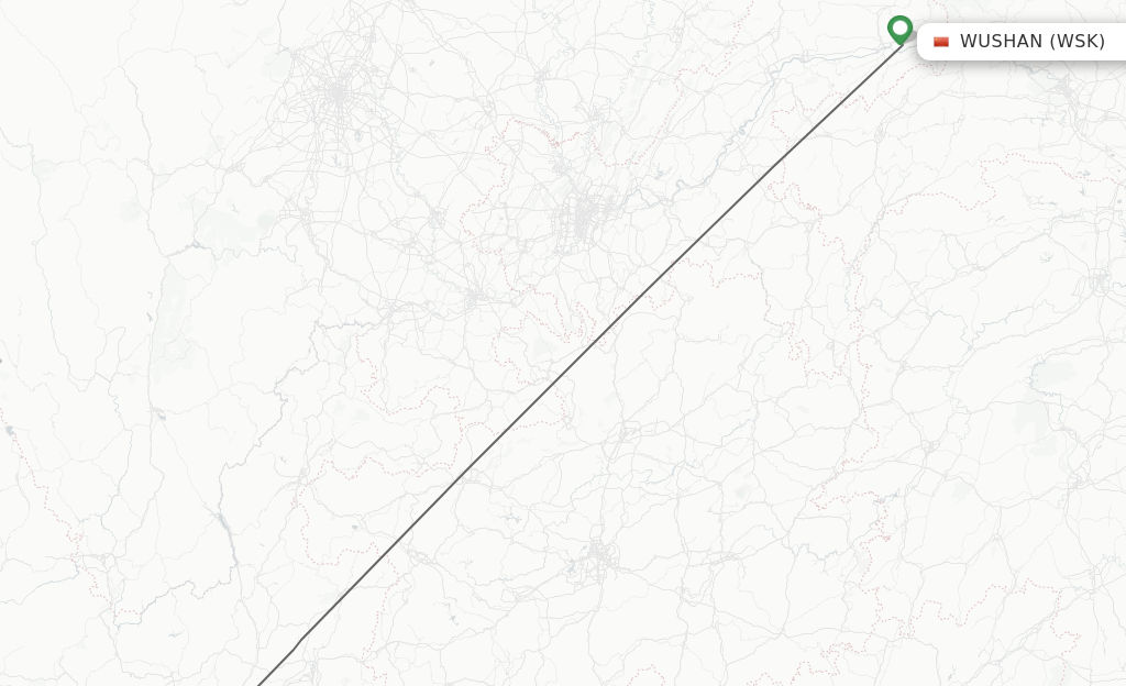 Flights from Wushan to Kunming route map