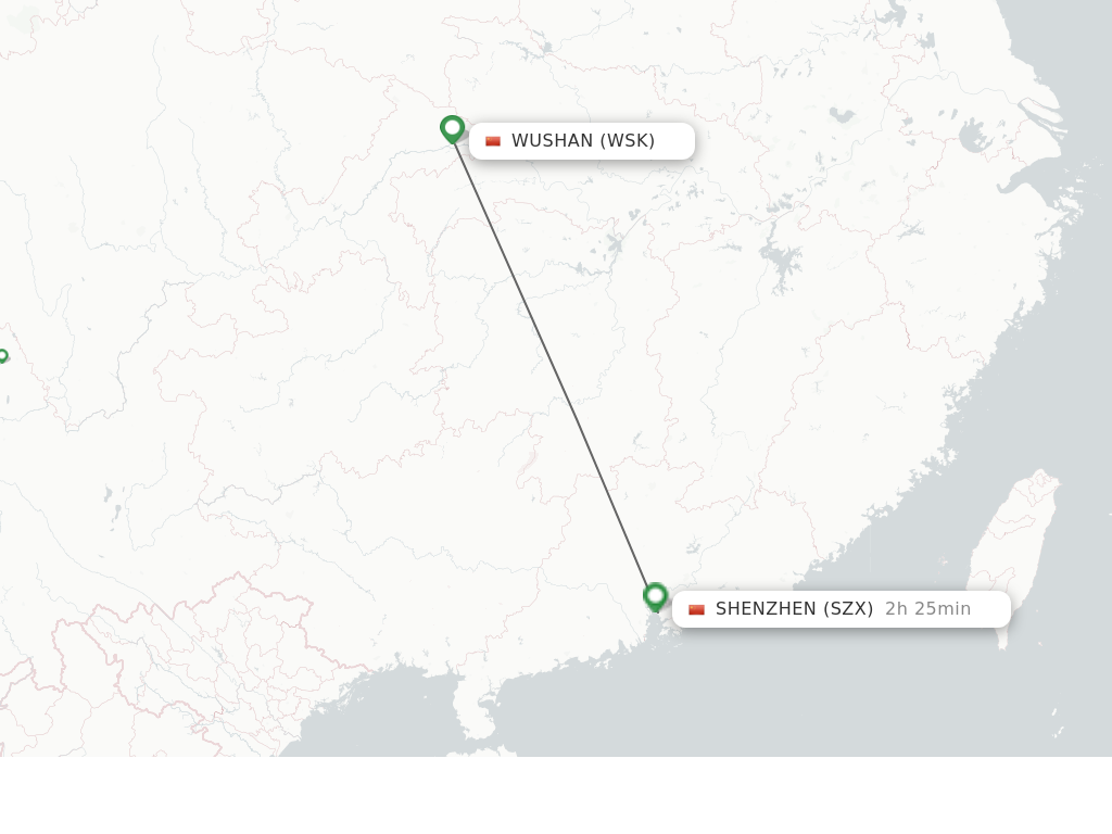 Flights from Wushan to Shenzhen route map