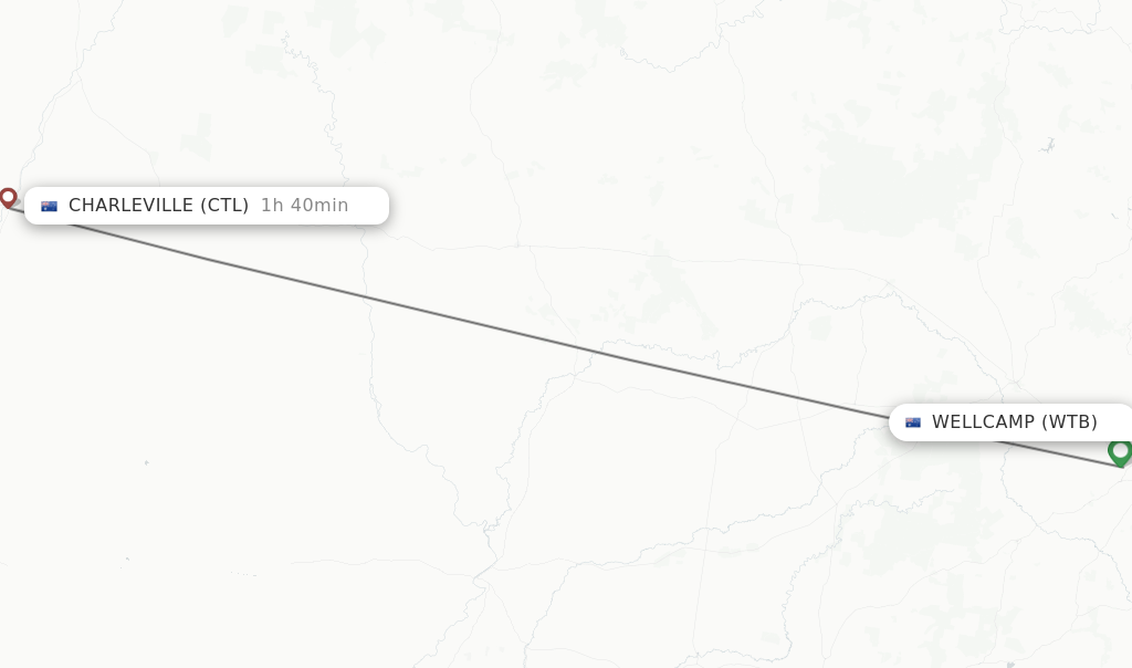 Flights from Wellcamp to Charleville route map