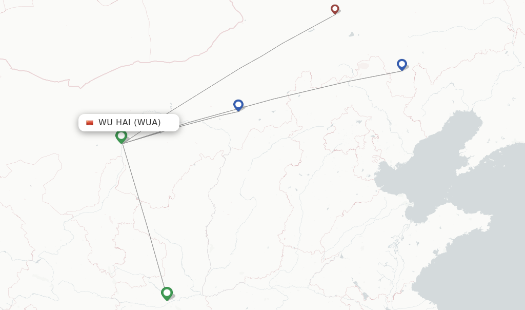 Route map with flights from Wu Hai with Tianjin Airlines