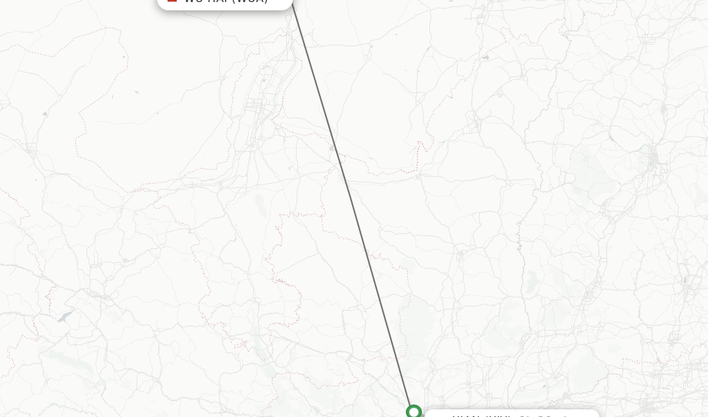 Flights from Wu Hai to Xian route map