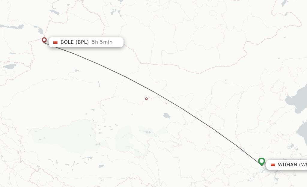 Flights from Wuhan to Bole route map