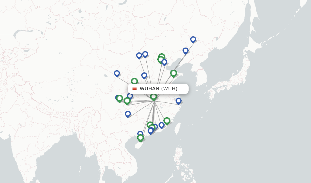 Route map with flights from Wuhan with Air China