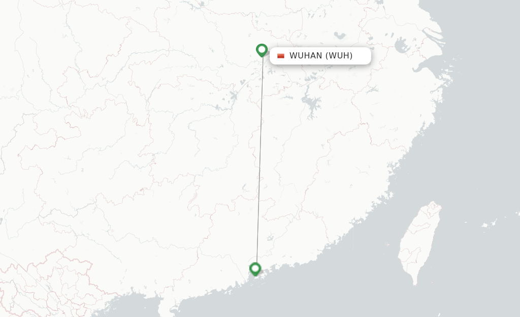 Route map with flights from Wuhan with Cathay Pacific