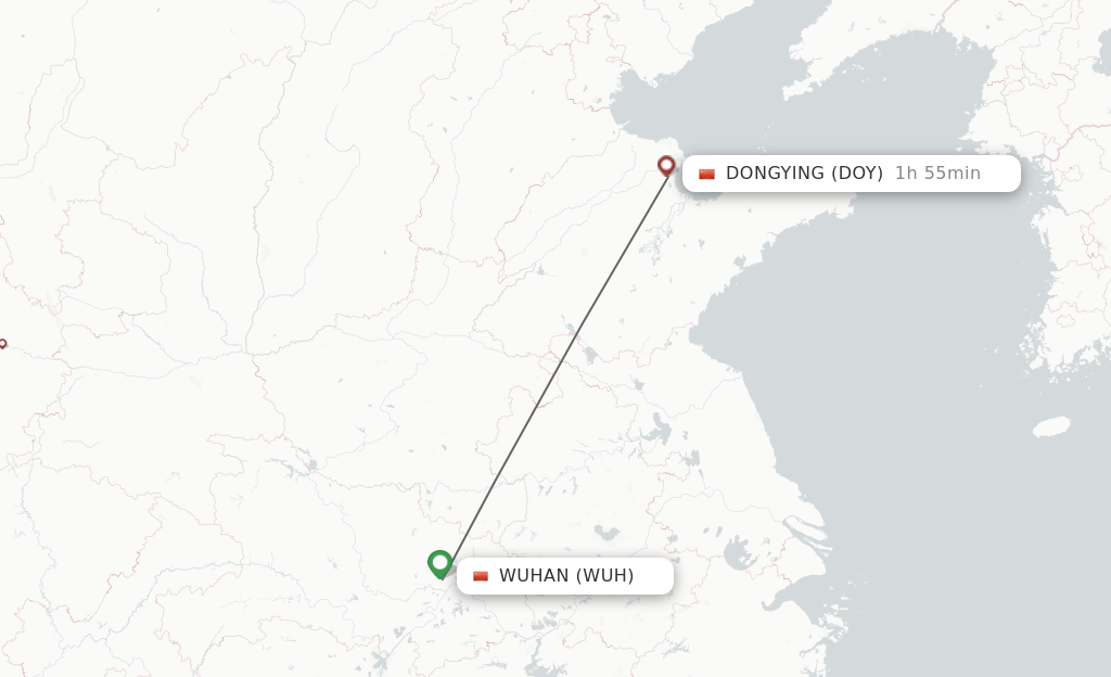 Flights from Wuhan to Dongying route map