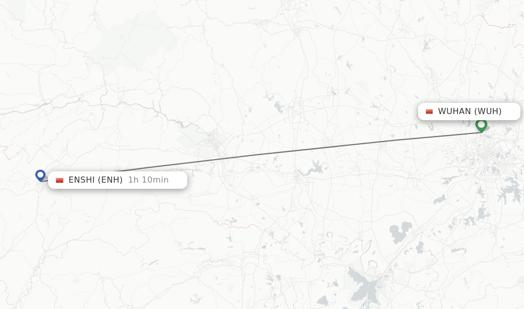 Flights from Wuhan to Enshi route map