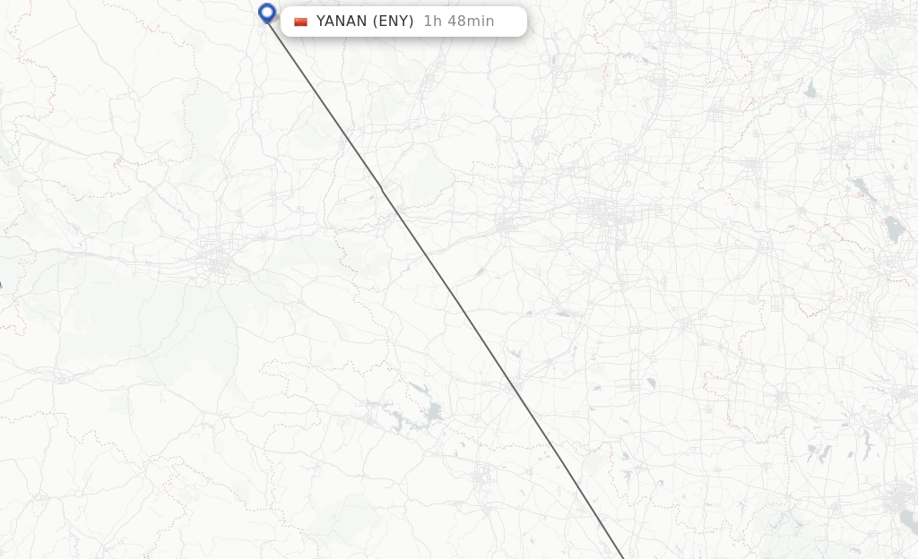 Flights from Wuhan to Yan'an route map