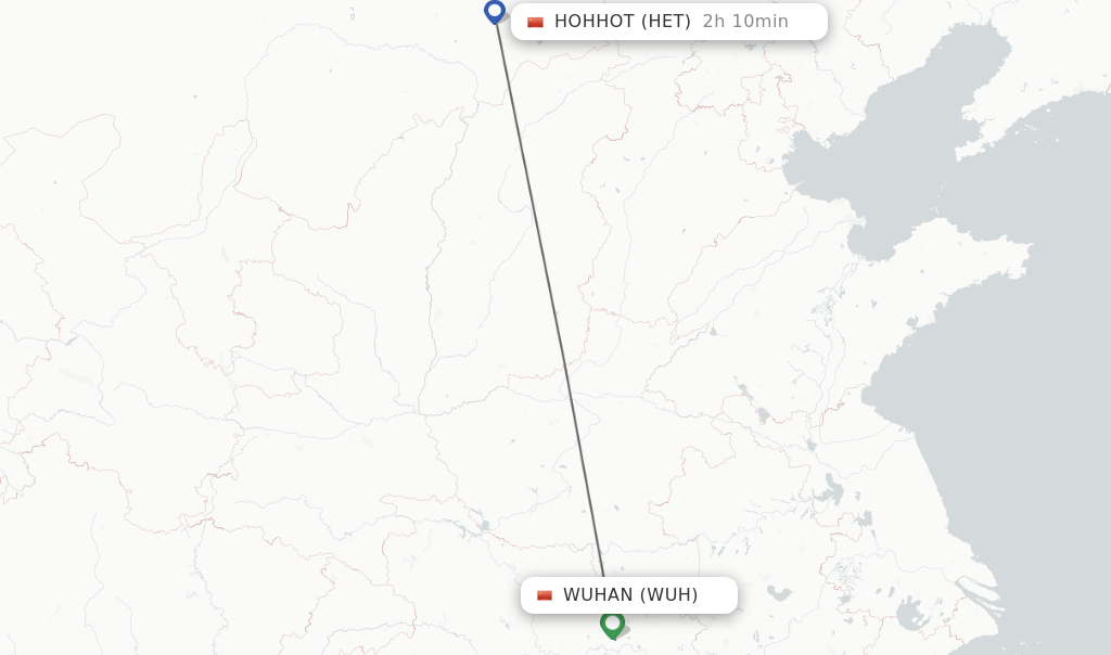 Flights from Wuhan to Hohhot route map