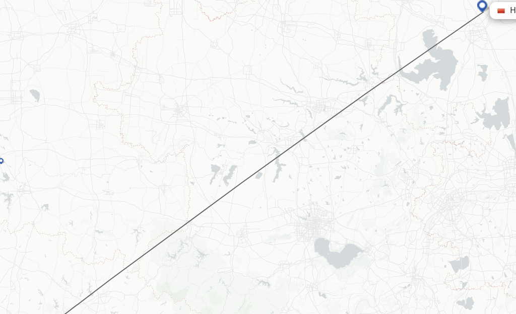 Flights from Wuhan to Huai'an route map