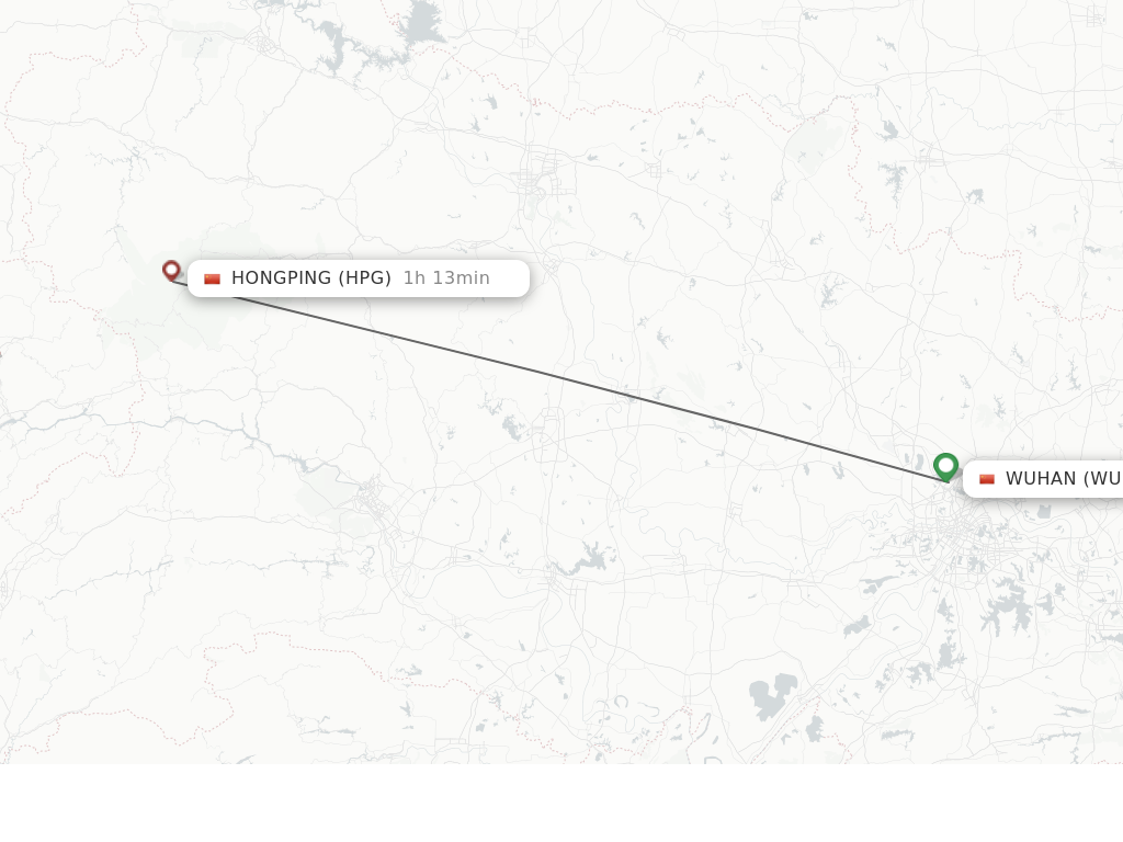 Flights from Wuhan to Hongping route map