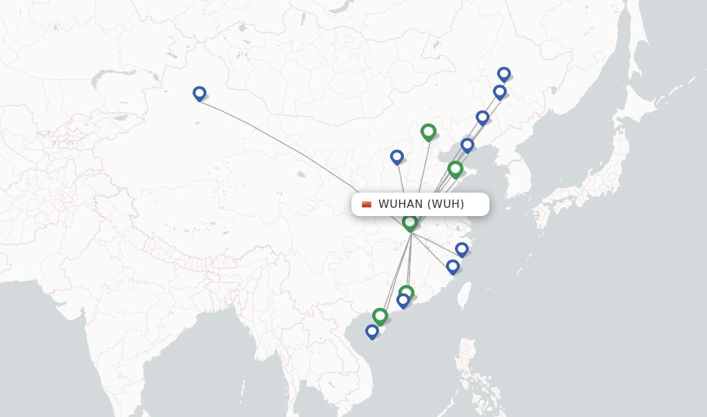 Route map with flights from Wuhan with Hainan Airlines