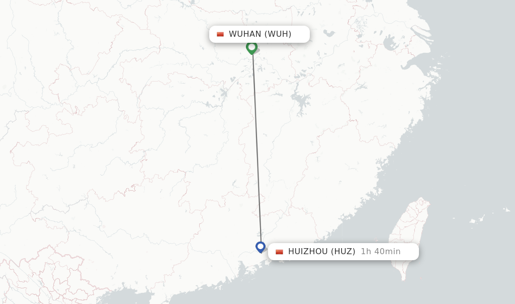 Flights from Wuhan to Huizhou route map