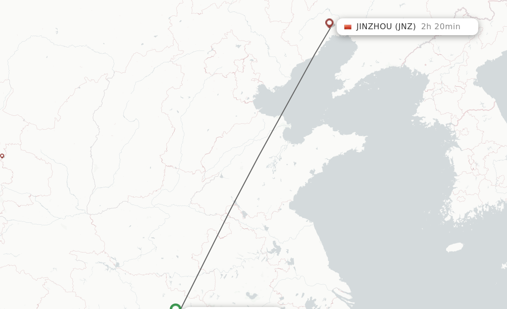 Flights from Wuhan to Jinzhou route map