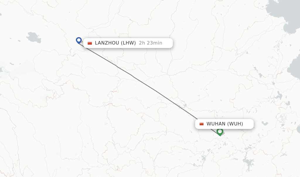 Flights from Wuhan to Lanzhou route map