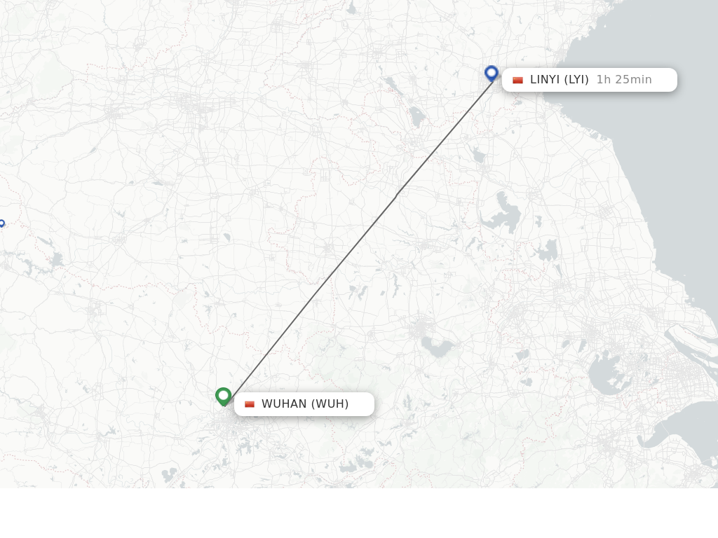 Flights from Wuhan to Linyi route map