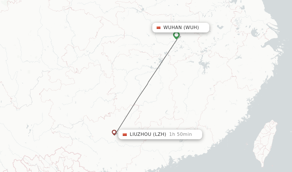 Flights from Wuhan to Liuzhou route map