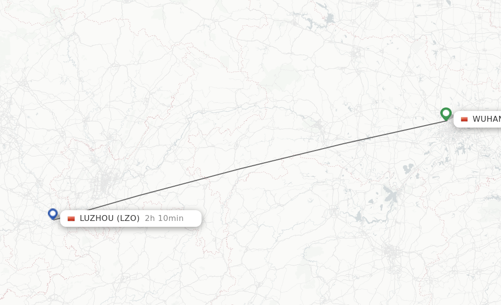 Flights from Wuhan to Luzhou route map