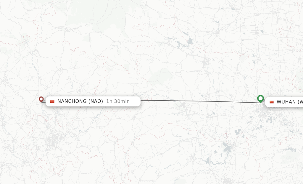 Flights from Wuhan to Nanchong route map