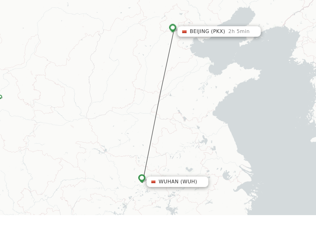 Flights from Wuhan to Beijing route map