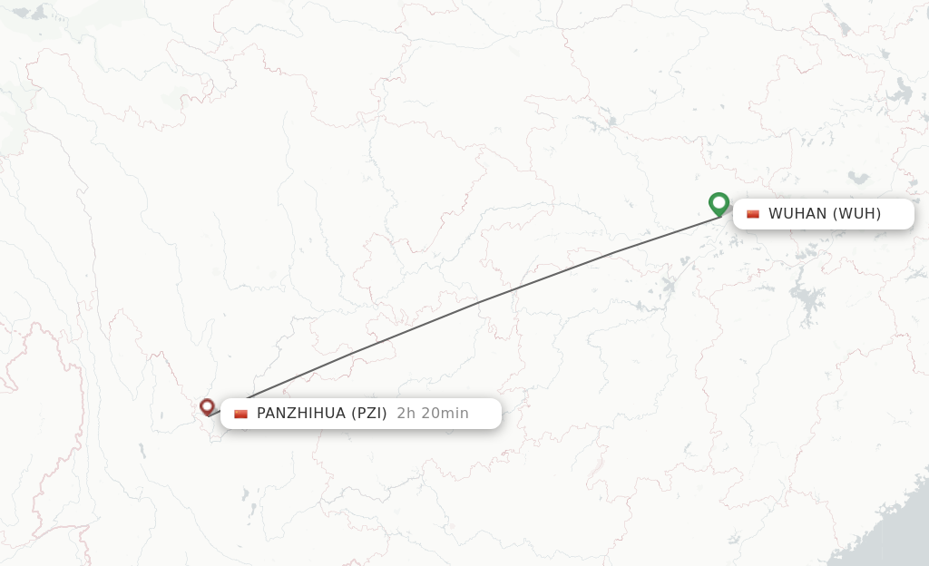Flights from Wuhan to Pan Zhi Hua route map