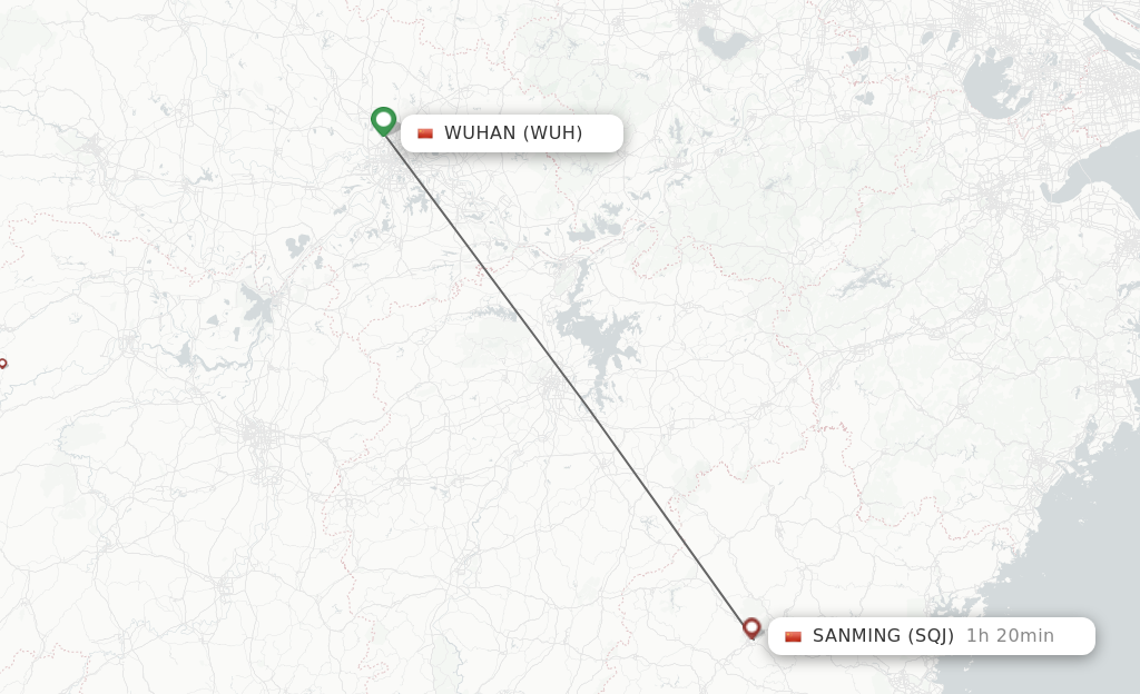 Flights from Wuhan to Sanming route map