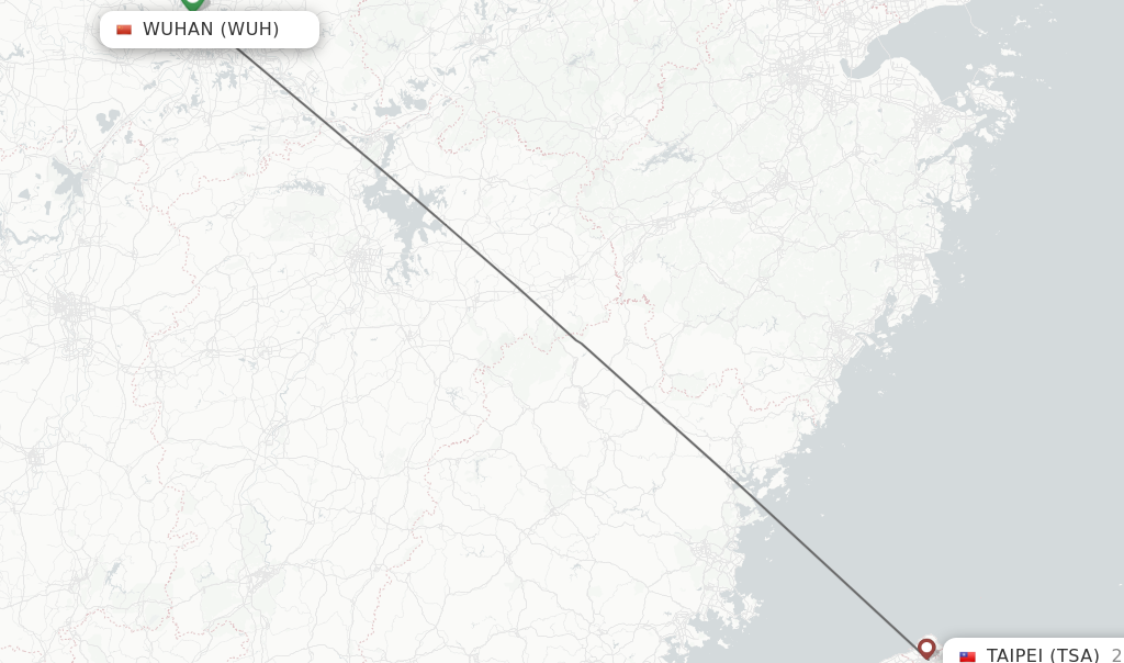 Flights from Wuhan to Taipei route map
