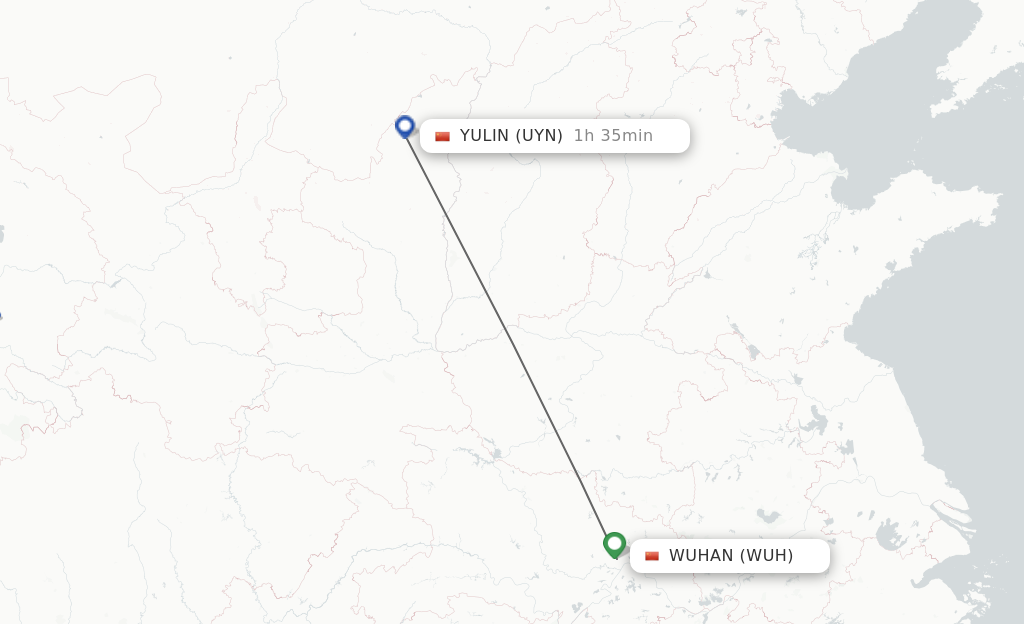 Flights from Wuhan to Yulin route map
