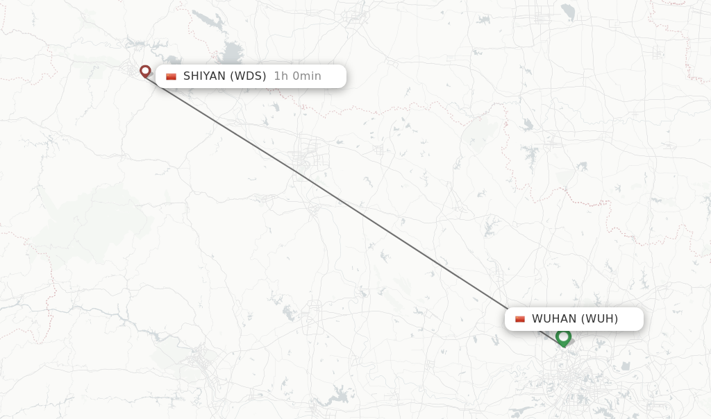 Flights from Wuhan to Shiyan route map