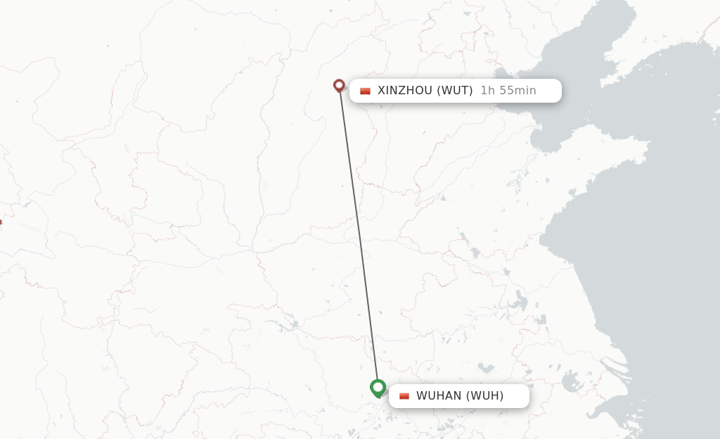 Flights from Wuhan to Xinzhou route map
