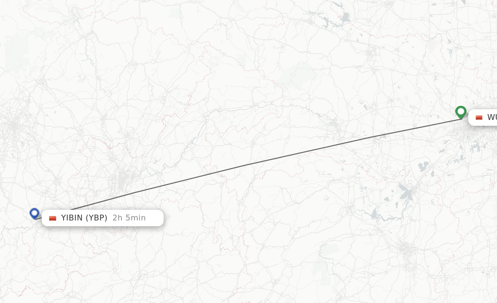 Flights from Wuhan to Yibin route map