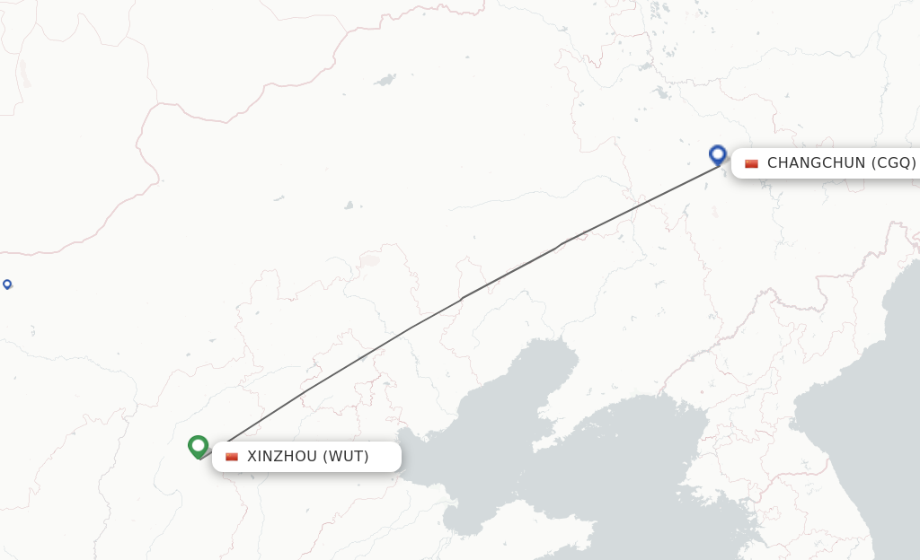 Flights from Xinzhou to Changchun route map