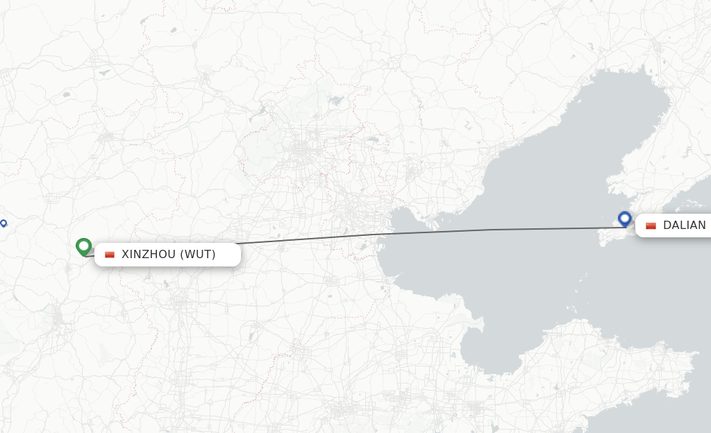 Flights from Xinzhou to Dalian route map