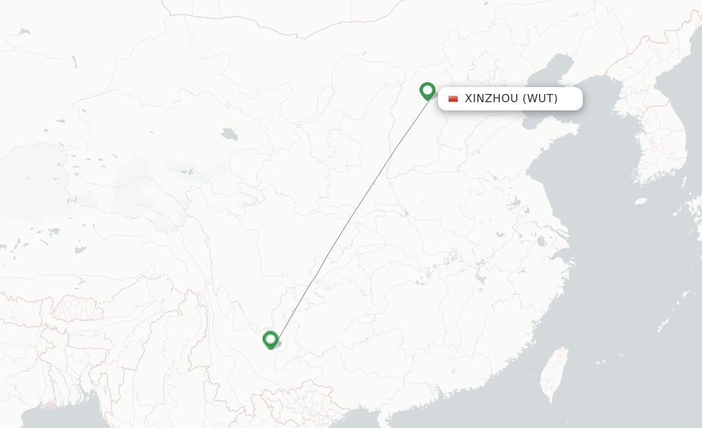 Route map with flights from Xinzhou with Ruili Airlines