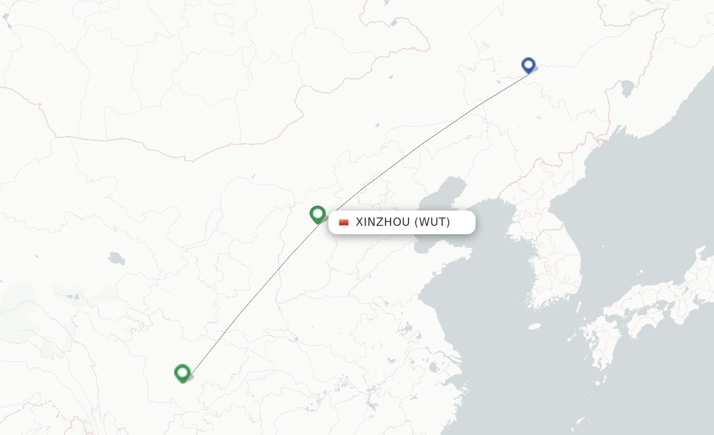Route map with flights from Xinzhou with Chengdu Airlines