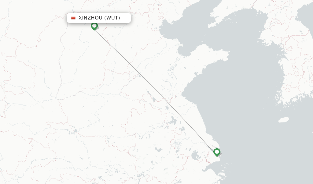 Route map with flights from Xinzhou with Shanghai Airlines